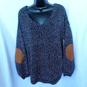 Cupcake Women's V Neck Sweater Patch Sleeve Acrylic Pullover Black/white, L